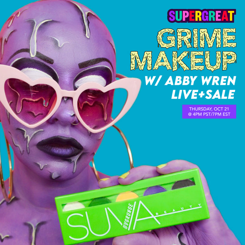 Makeup artist Abby Ren will be hosting a Grime Makeup tutorial on Supergreat using SUVA Beauty's UV Grunge Hydra Liners/FX palette. The live will take place Thursday, October 21 at 4PM PST on the Supergreat App