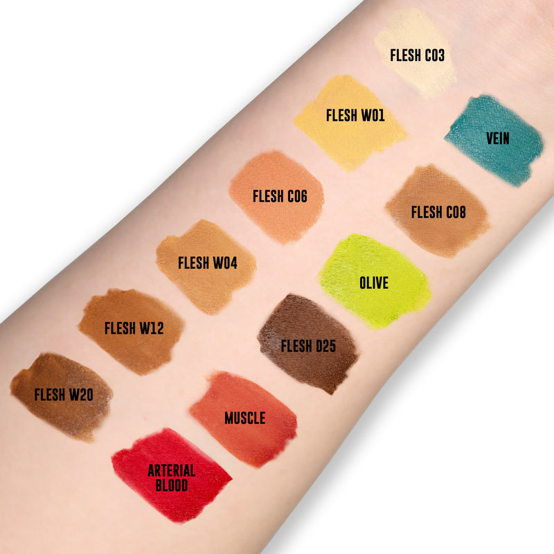 alcohol activated body art swatches of 12 colors