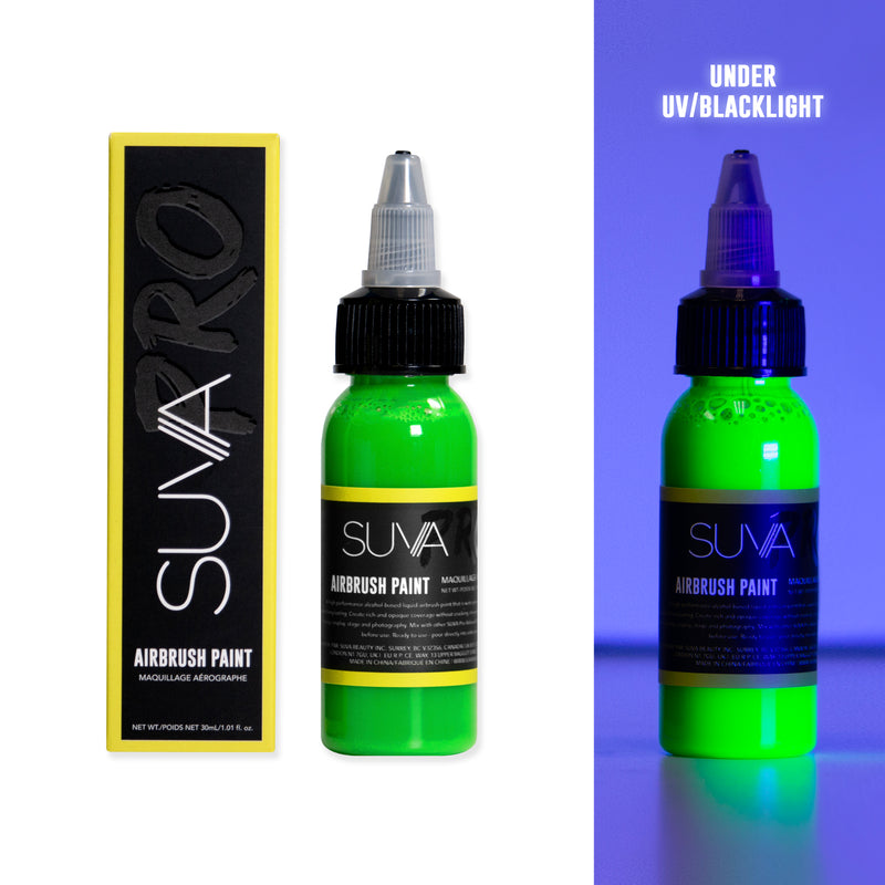 suva pro airbrush paint for special effects in the color uv green