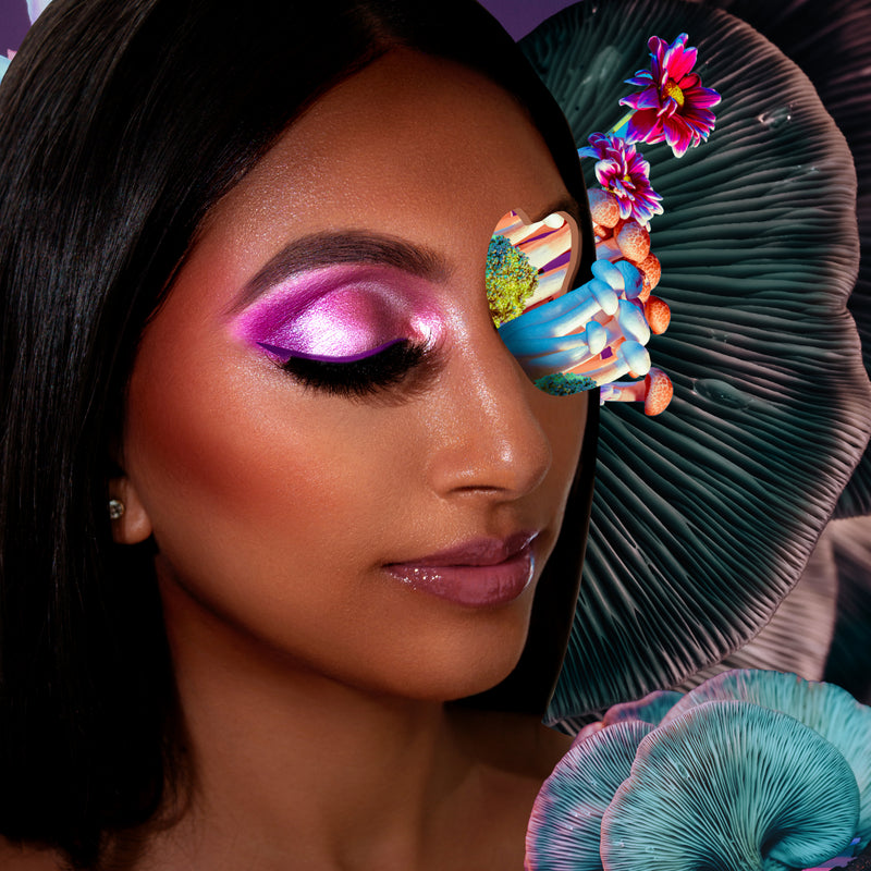 suva beauty's uv festival hydra fx palette with the color "main stage" applied on a model